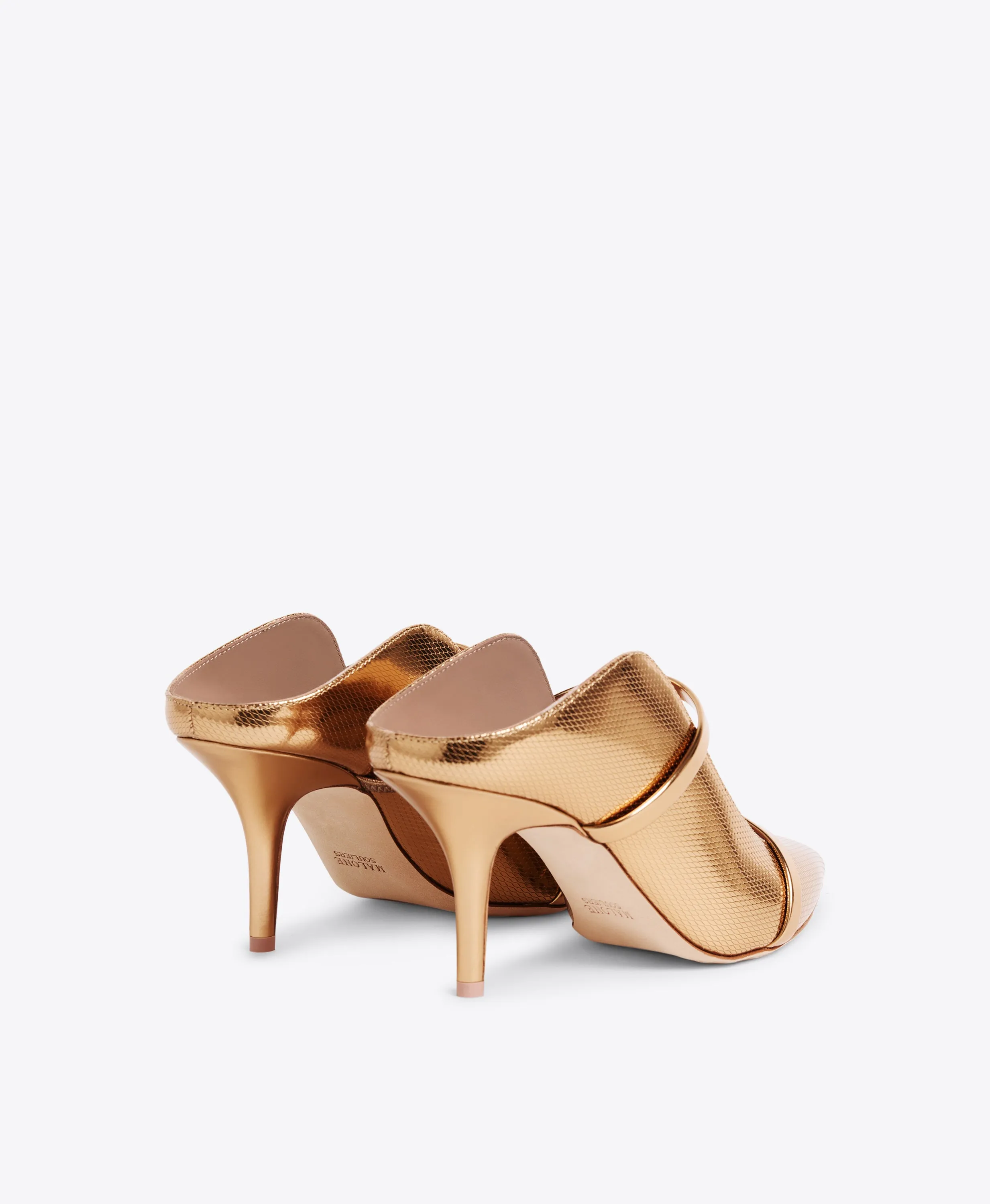 Maureen 70 Gold Embossed Leather Mules