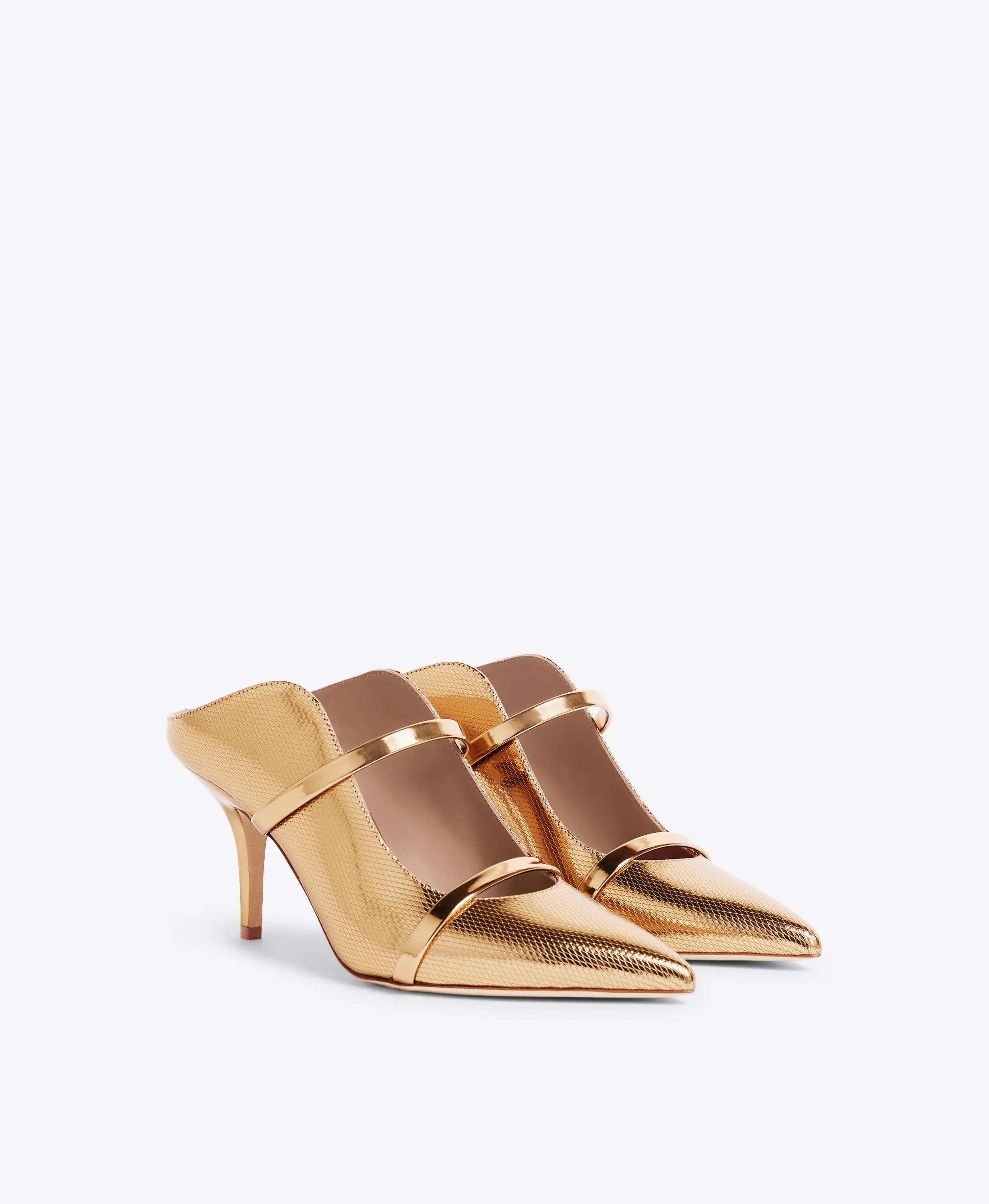 Maureen 70 Gold Embossed Leather Mules