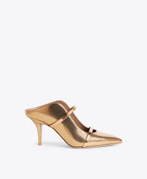 Maureen 70 Gold Embossed Leather Mules
