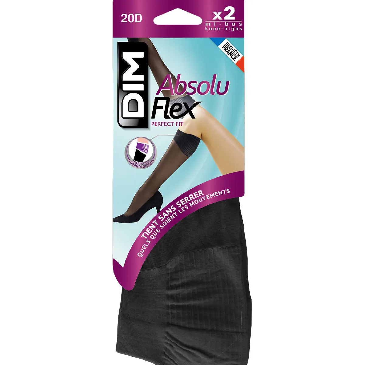 Pack of 2 pairs of black AbsoluFlex 20 transparent knee highs