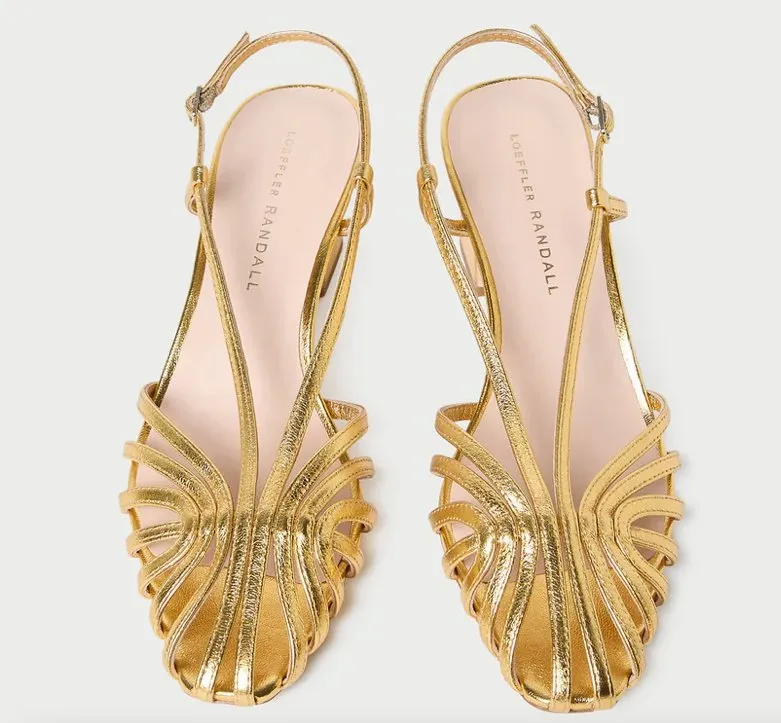 Priscilla Lattice Slingback Mid Heel Sandal Gold