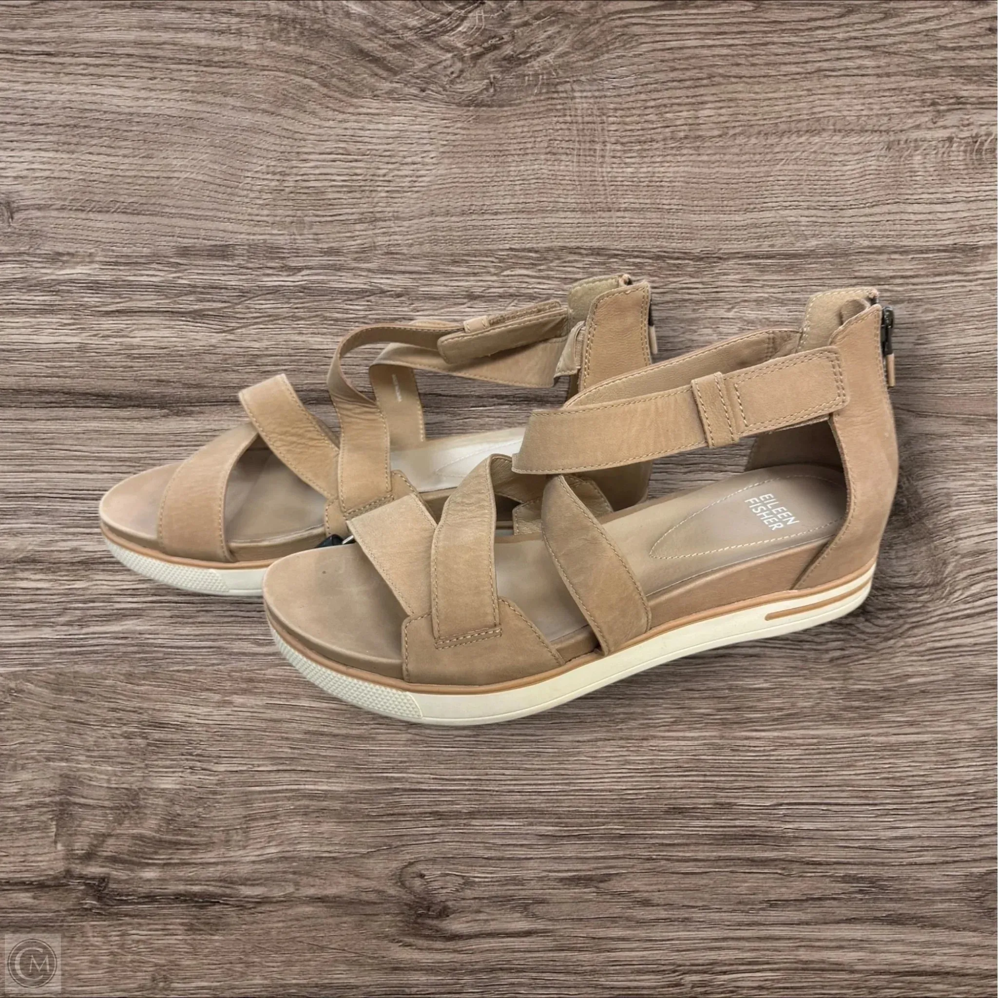 Sandals Heels Platform By Eileen Fisher In Tan, Size: 9.5