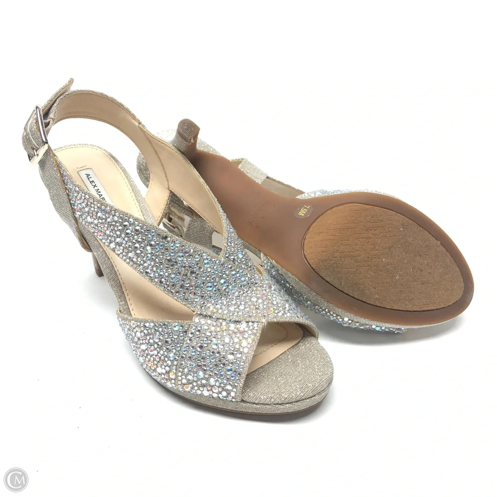 Sandals Heels Stiletto By Alex Marie In Silver, Size: 7.5
