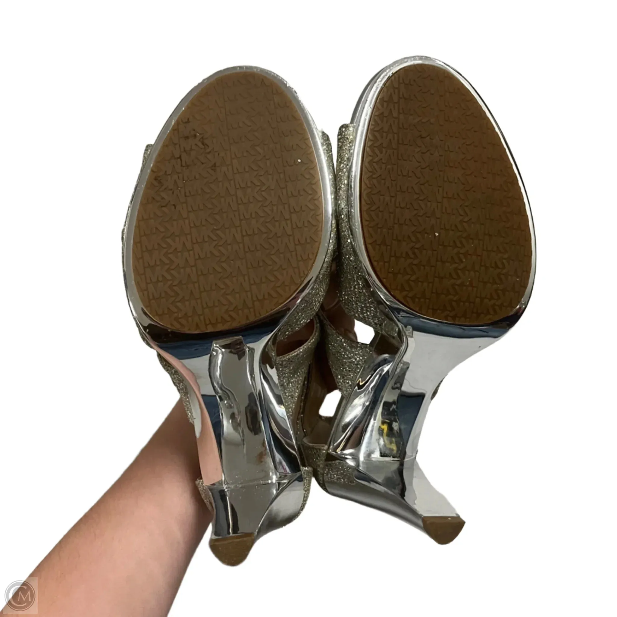 Sandals Heels Stiletto By Michael By Michael Kors In Silver, Size: 8.5