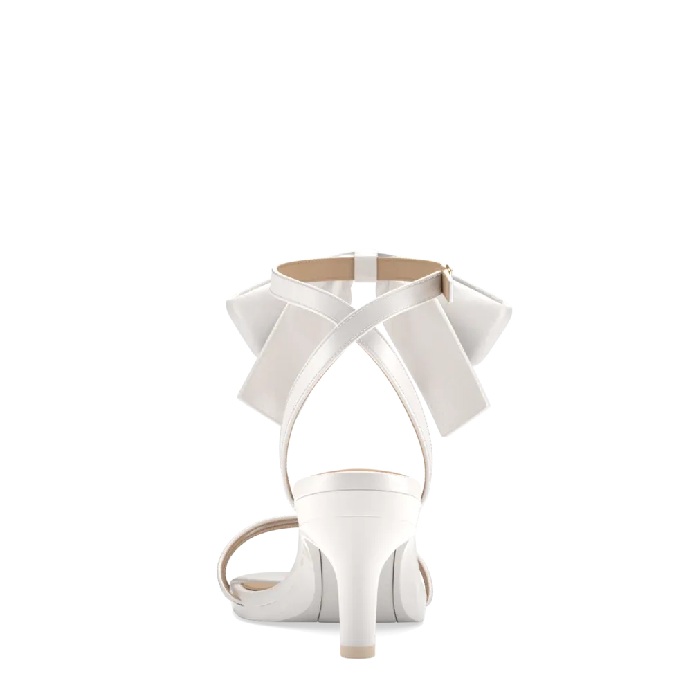 The Brynn White Satin Bow   Stiletto Heel Kit 3 White - FINAL SALE