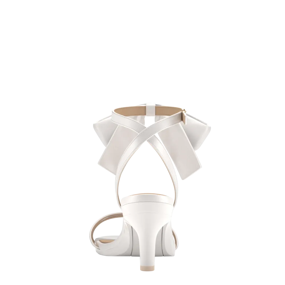 The Brynn White Satin Bow   Stiletto Heel Kit 3 White - FINAL SALE