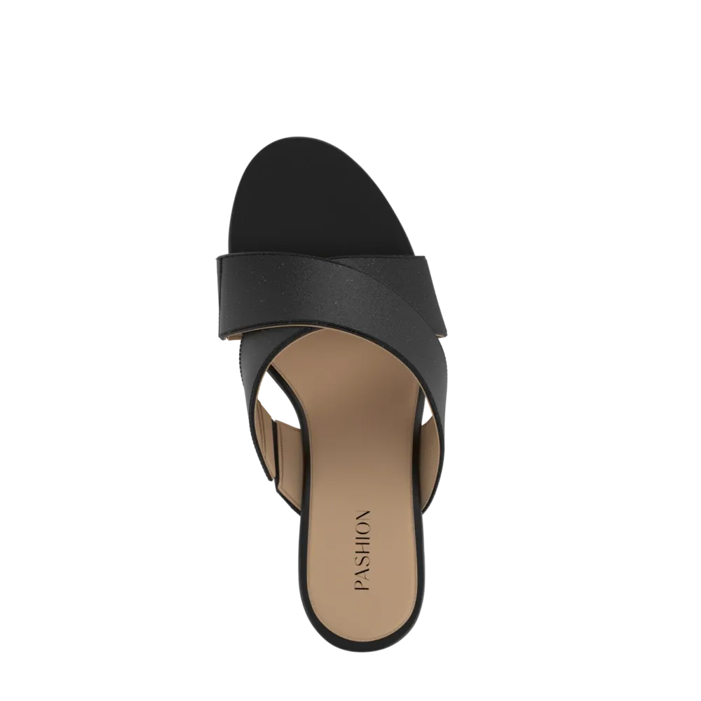 The Crissy Cross Slide - Coal Knit 4 Stiletto - FINAL SALE