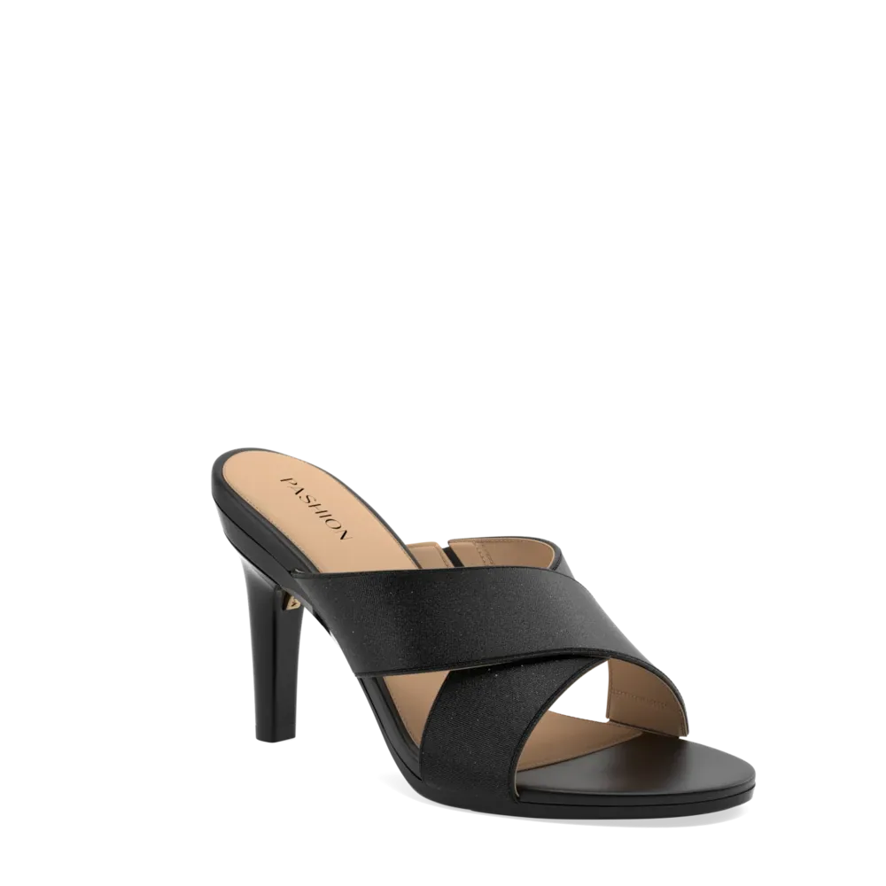 The Crissy Cross Slide - Coal Knit 4 Stiletto - FINAL SALE