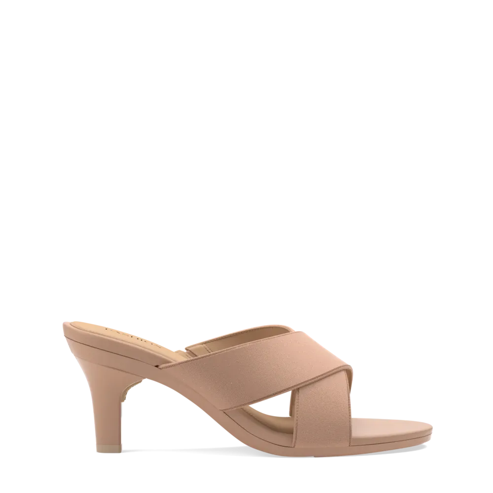 The Crissy Cross Slide - Latte Knit 3 Stiletto - FINAL SALE