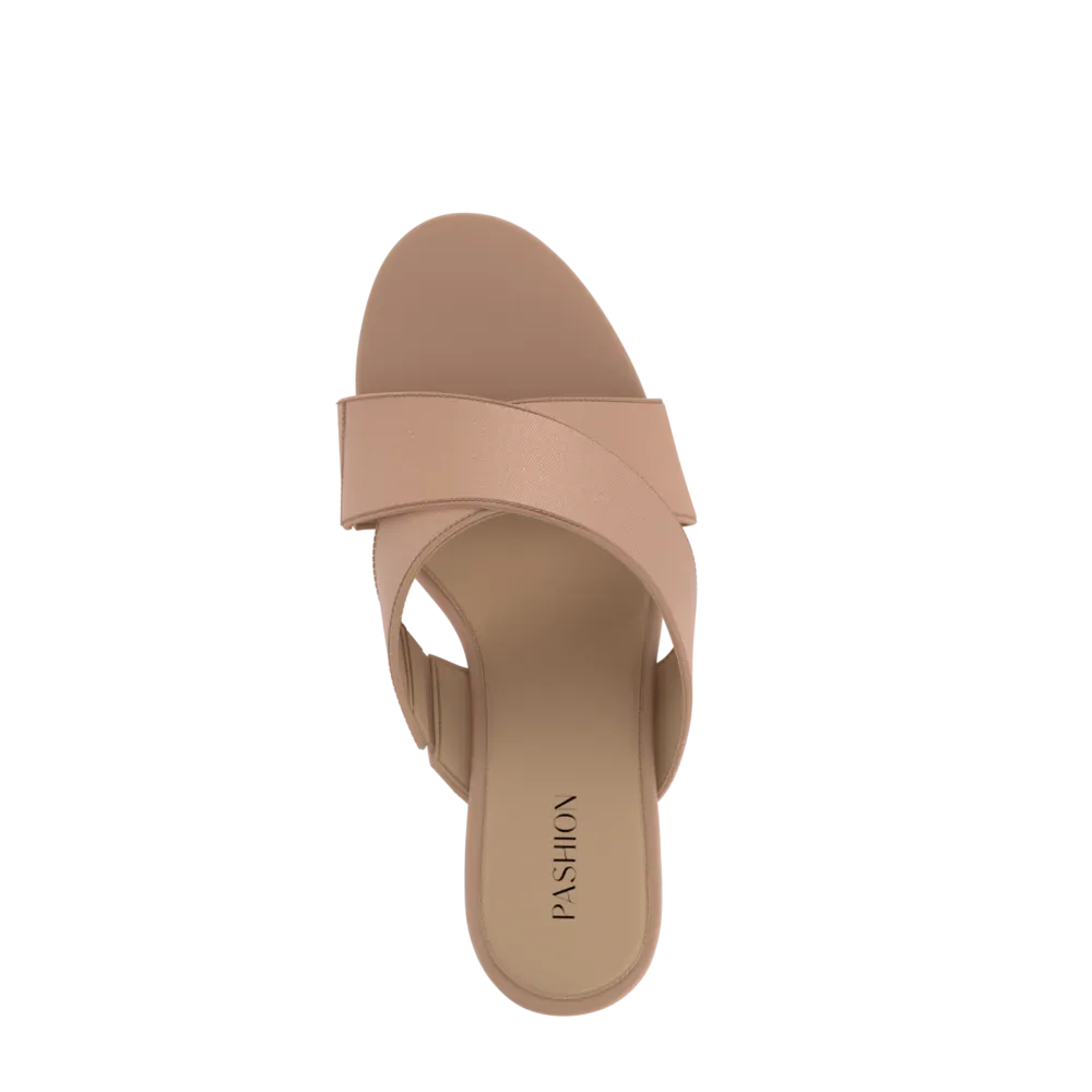 The Crissy Cross Slide - Latte Knit 3 Stiletto - FINAL SALE