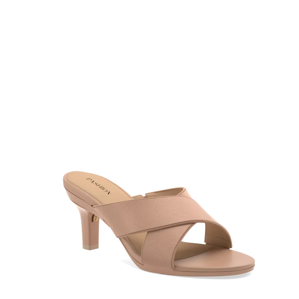The Crissy Cross Slide - Latte Knit 3 Stiletto - FINAL SALE