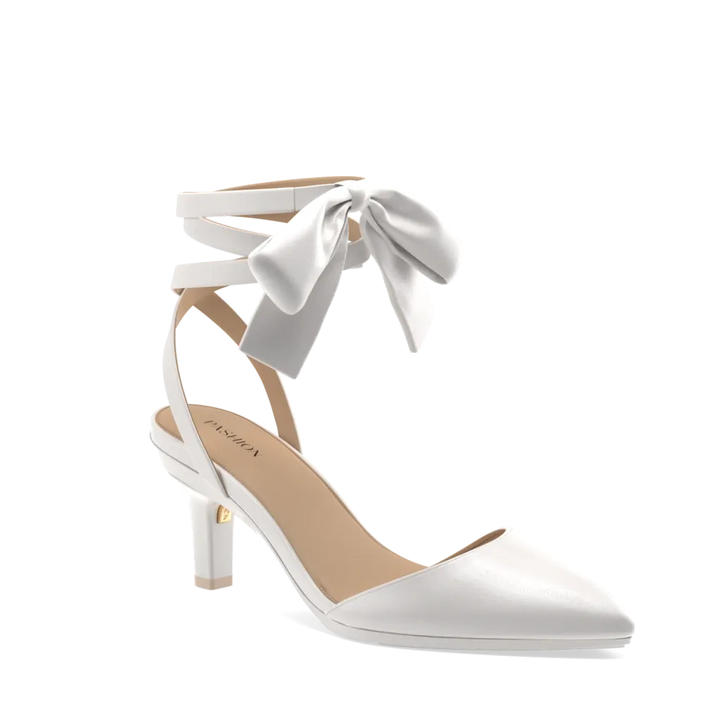 The D'Orsay - White Satin Bow   Stiletto Heel Kit 3 White - FINAL SALE