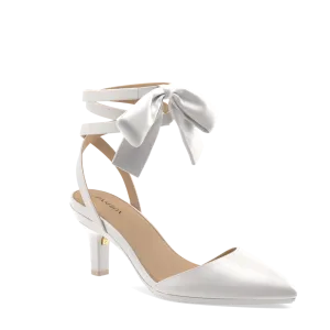 The D'Orsay - White Satin Bow   Stiletto Heel Kit 3 White - FINAL SALE