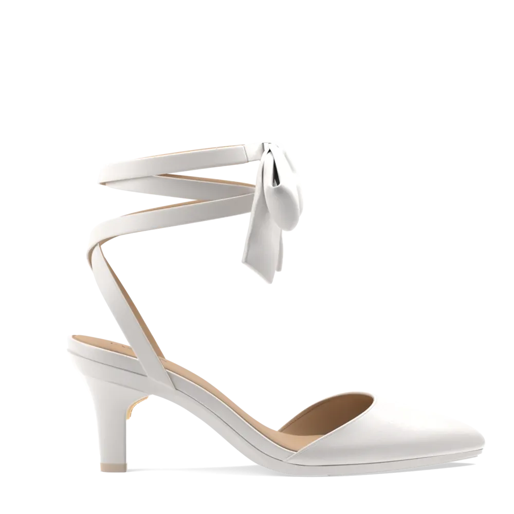 The D'Orsay - White Satin Bow   Stiletto Heel Kit 3 White - FINAL SALE