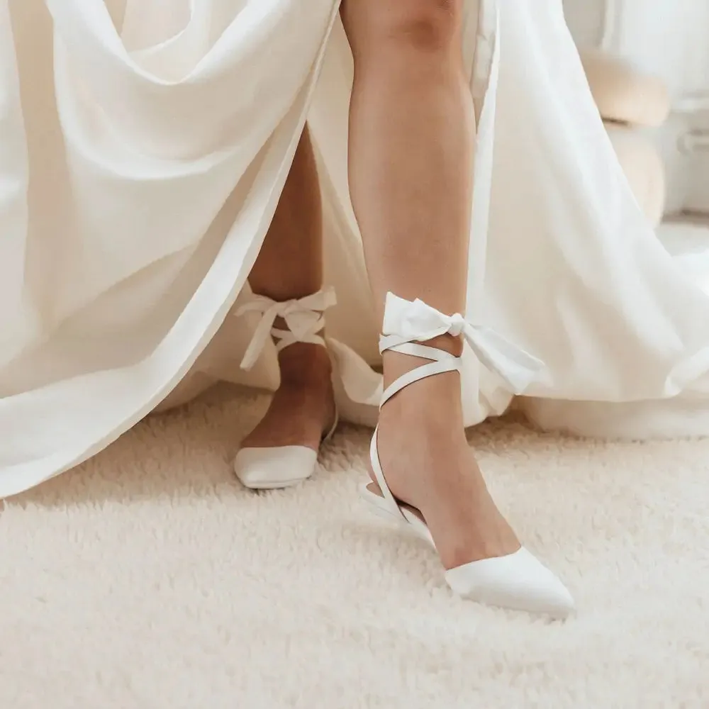The D'Orsay - White Satin Bow   Stiletto Heel Kit 3 White - FINAL SALE