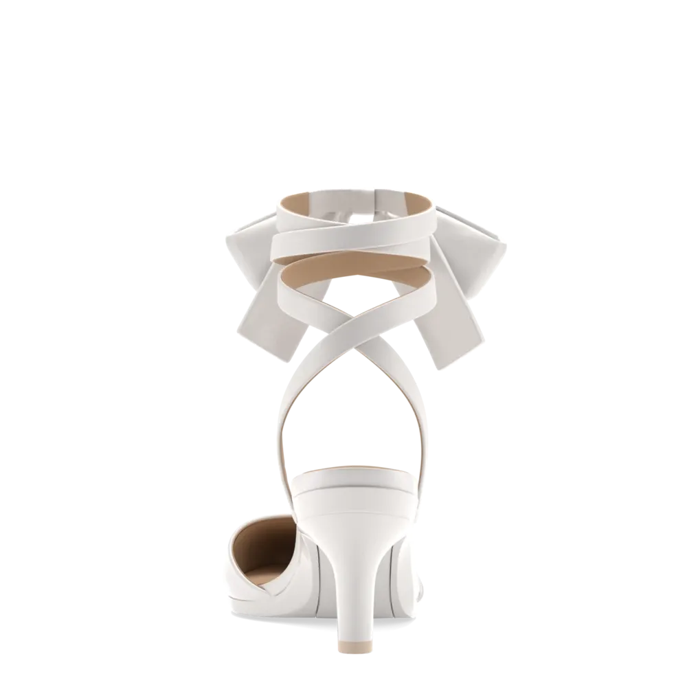 The D'Orsay - White Satin Bow   Stiletto Heel Kit 3 White - FINAL SALE