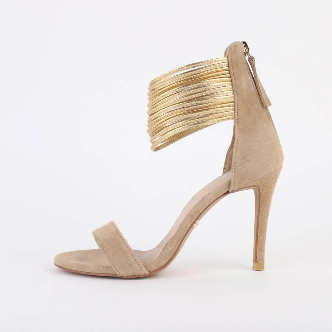 *UK size 3 - GOLDEN EYE SUEDE - beige, 9cm heels