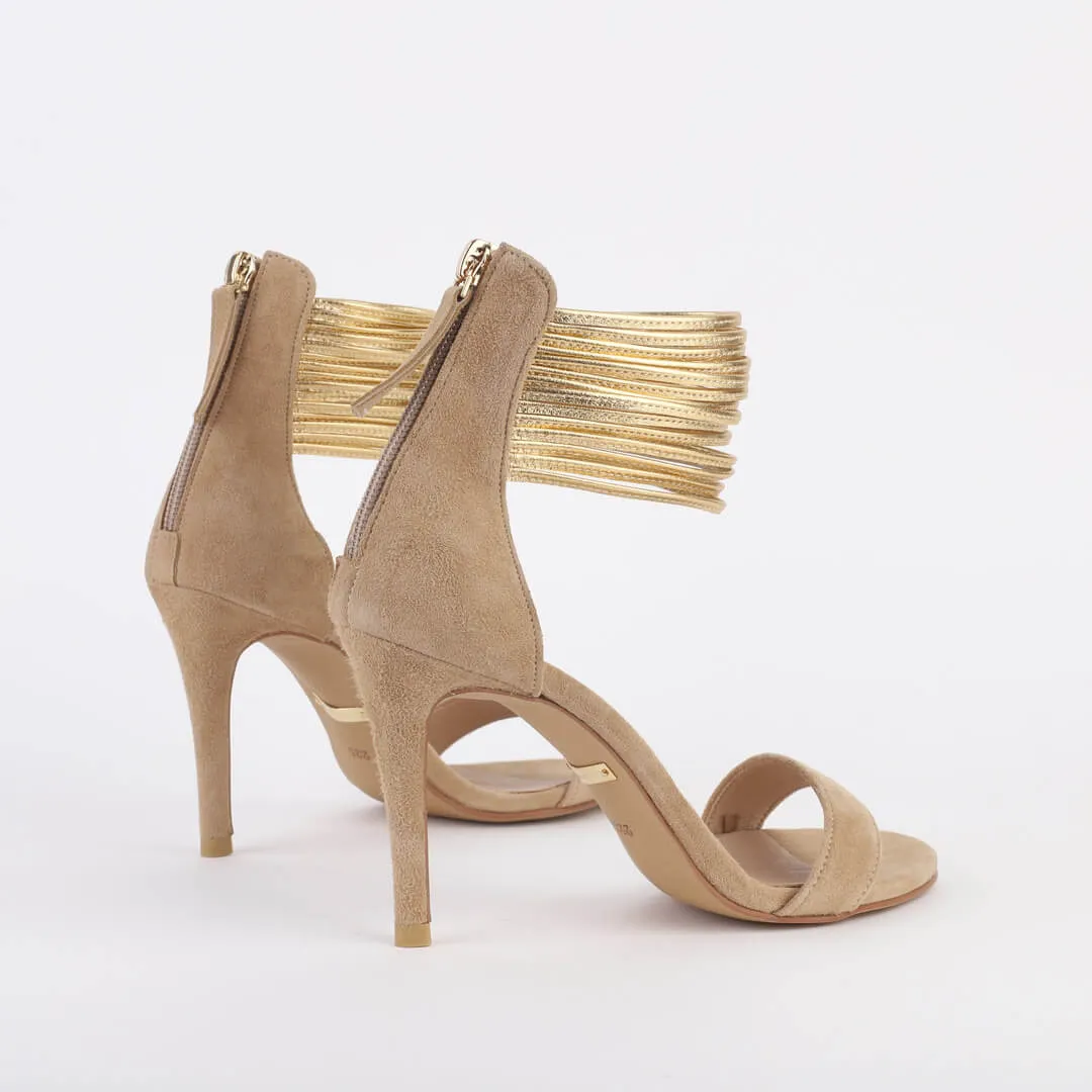 *UK size 3 - GOLDEN EYE SUEDE - beige, 9cm heels