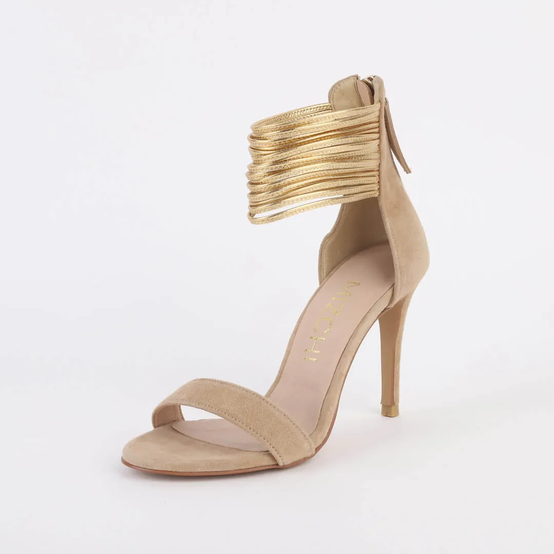 *UK size 3 - GOLDEN EYE SUEDE - beige, 9cm heels