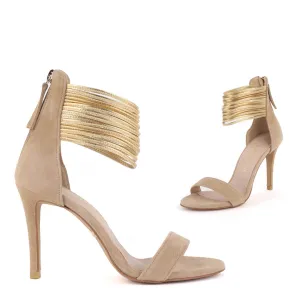 *UK size 3 - GOLDEN EYE SUEDE - beige, 9cm heels