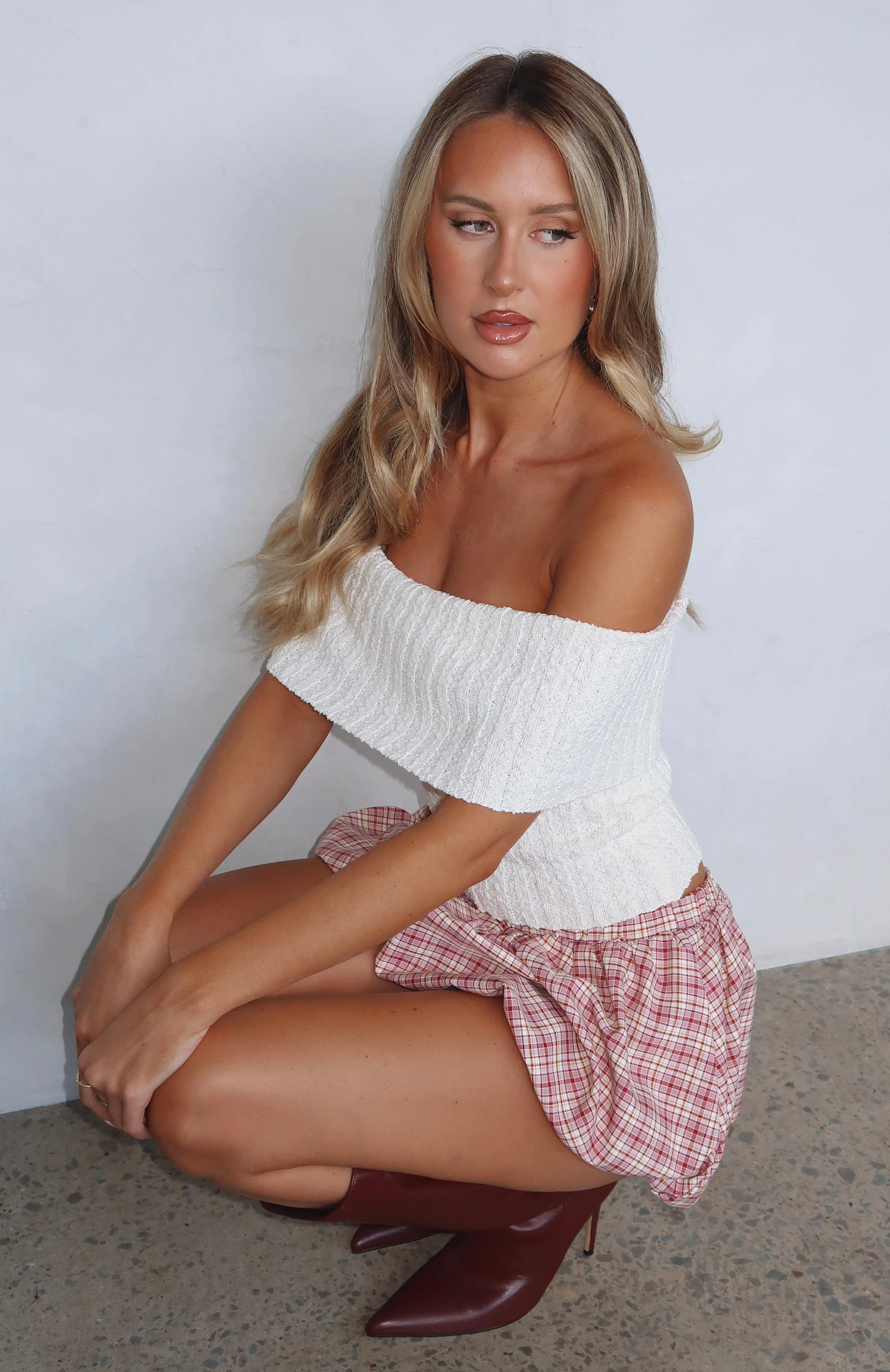 What I Want To Hear Off Shoulder Knit Top Cream
